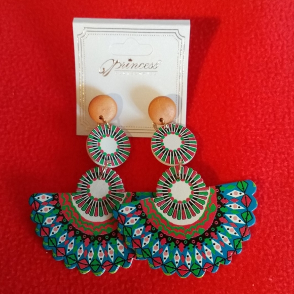 Set of 2. Painted Wooden Earrings - Picture 4 of 5